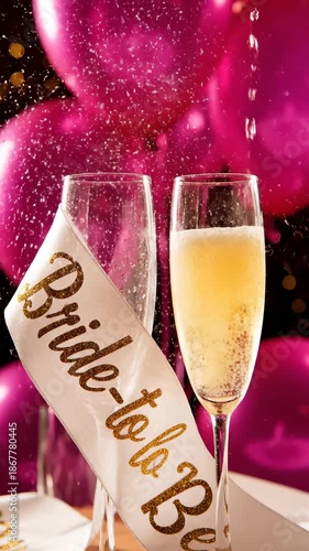 Pouring Champagne Into Glass With Bride to Be Sash for Bachelorette Celebration