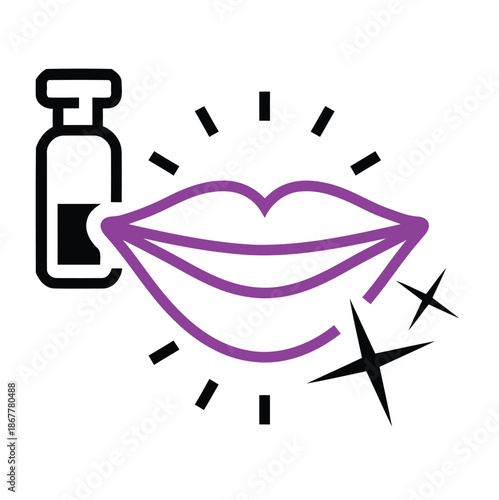 Sparkling lips icon with cosmetic vial suggesting aesthetic beauty enhancement