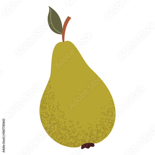 Simple pear illustration. Fresh pear fruit. Healthy food concept. Minimal flat vector design for interior, poster, cover, banner. Isolated on white background.