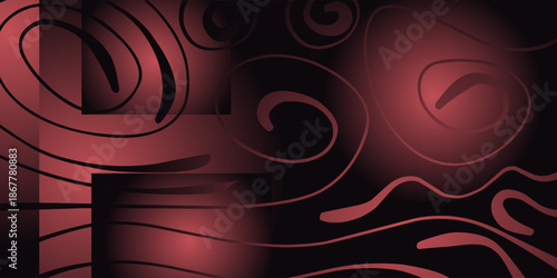 Dark Abstract Swirl Design with Red Glow Accents 