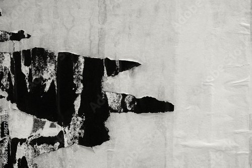 Old ripped torn blank black and white fly posters textures backgrounds grunge creased crumpled paper vintage collage placards empty space for text