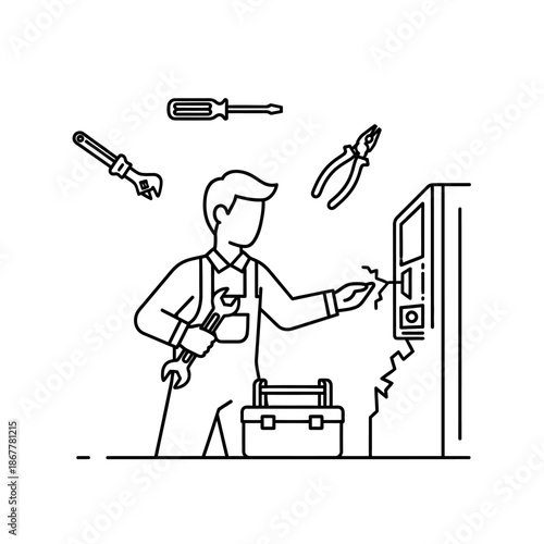 Electrician Working on Electrical Panel.