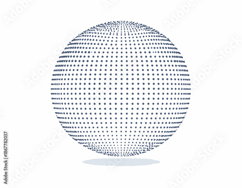 Conceptual blue sphere formed by an intricate pattern of interconnected dots, symbolizing global communication, data flow, and advanced technological networks on a digital plane
