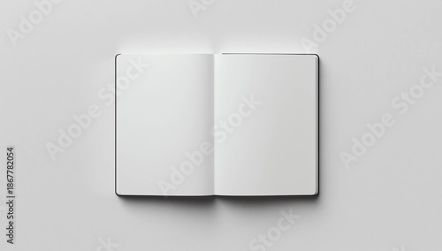 Mockup of opened blank square catalogue at white paper bacground