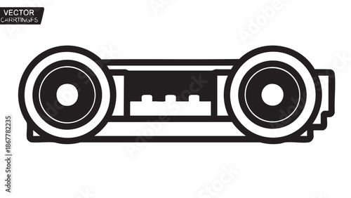 A simple line drawing of a small boat with oars on a white background