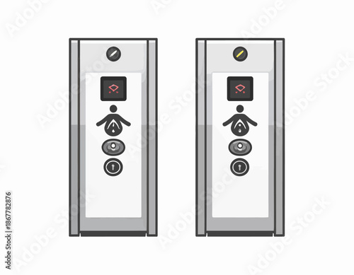 Elevator control panel with buttons and indicator lights, representing ascent and descent options