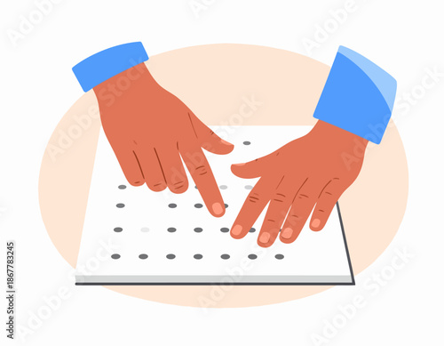 Hands reading braille with raised dots representing text, symbolizing communication and accessibility for the visually impaired