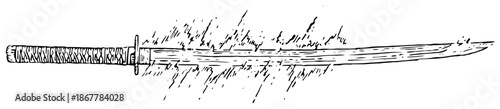 Traditional japanese katana sword sketch with motion lines and texture