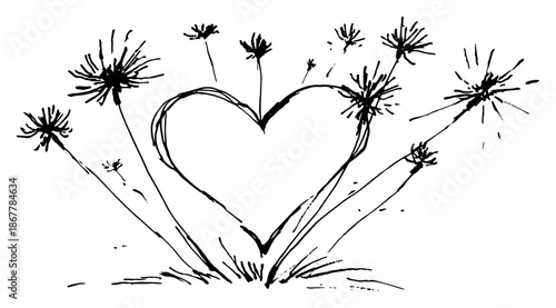 decorative hand drawn heart surrounded by abstract floral elements