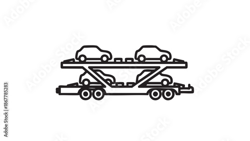 Cars being transported on a multi-level car carrier trailer viewed from the side