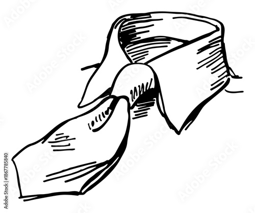 Close up sketch of men shirt collar with knotted necktie