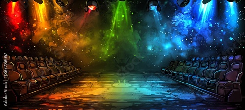 Dynamic esports competition setup with vibrant rgb lights and energetic players in digital art