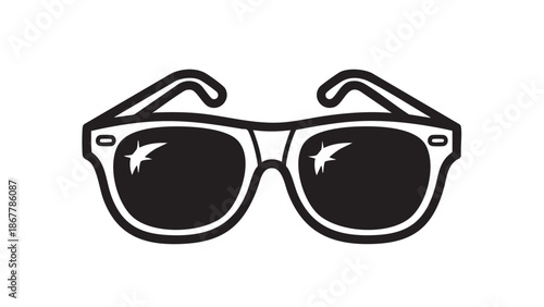 Illustration of sunglasses with dark lenses against a white background