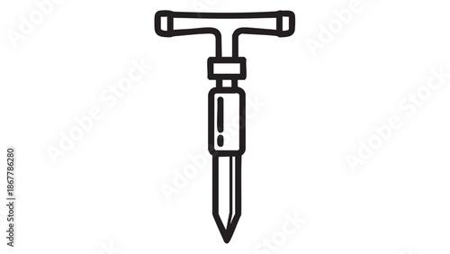 Illustration of a manual garden tool with a T-handled cultivator on a white background