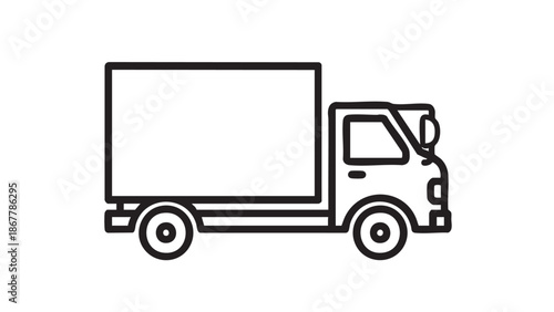 Simple black and white illustration of a delivery truck viewed from the side