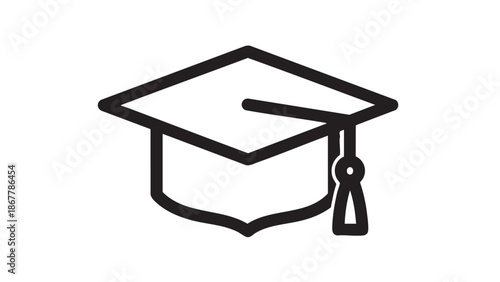A simple black and white illustration of a graduation cap on a plain white background