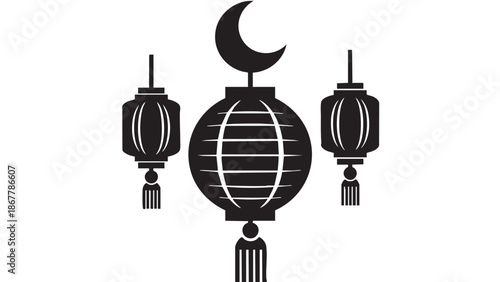 Illustration of lanterns and a crescent moon symbolizing cultural celebration and festive atmosphere
