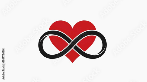 Red heart with black infinity symbol love forever concept graphic