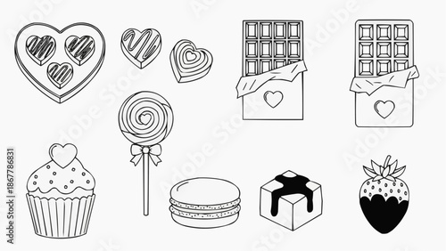 Collection of hand drawn valentines day chocolate and sweets icons