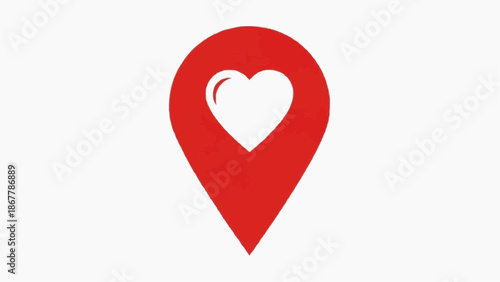 Red location pin icon with white heart inside, map pointer symbol
