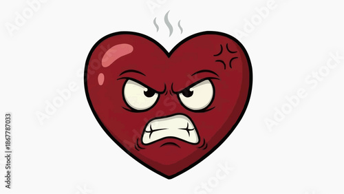 Angry cartoon heart character with steam coming out of head