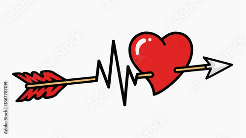 Cupids arrow piercing heart with ecg line symbolizing love and life