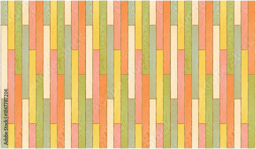 カラフルな木の板の壁シームレスベクター背景｜Colorful Wooden Planks Seamless Vector Pattern