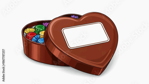 Heart shaped box of chocolates with blank label for customization