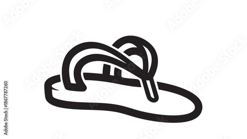 A simple black and white illustration of a flip flop on a plain white background