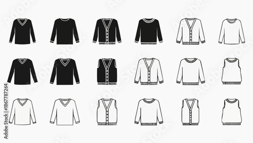 Set of cardigans and sweaters icons for fashion design and clothing collections