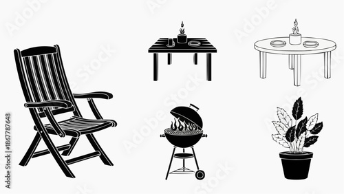 Outdoor patio furniture and barbecue grill set collection