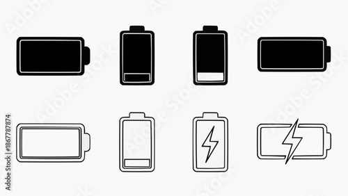 Battery charge level icons set, power indicator symbols, vector illustration