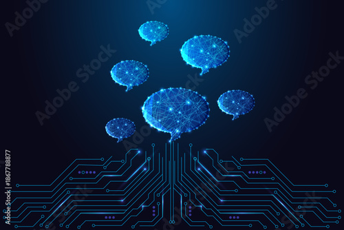 AI Communication Speech Bubbles. Digital Language, Chat Systems, Neural Dialogue Vector Illustration