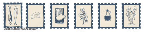 Mediterranean Food Postage Stamps