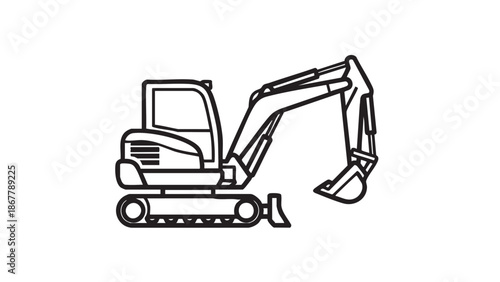 Line drawing of an excavator on a white background