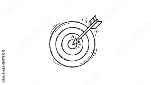 Hand-drawn sketch illustration of a target with an arrow hitting the bullseye, symbolizing accuracy and success.