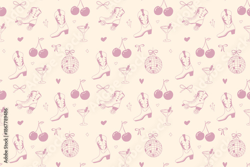 Whimsical cowgirl seamless pattern with lasso and stars