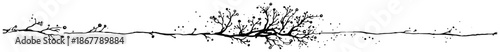 Decorative floral branch divider with leaves and dots line art