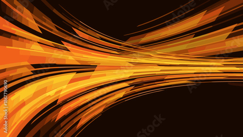 Abstract dynamic speed lines background. Racing and motion concept. Orange and yellow gradient stripes. Fast moving energy flow. Futuristic vector texture. Vibrant light rays.