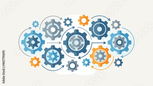 Stylized gears cogs system optimization. Efficiency concept flat vector. Mechanical engineering process. Industrial teamwork symbol. Technical mechanism. Business workflow concept.