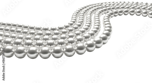 Elegant string of lustrous pearls, creating a sense of luxury, beauty, and sophistication. The pearls are arranged in a wavy, flowing pattern, isolated on transparent background