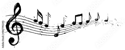 Hand drawn musical staff with treble clef and notes in sketchy style