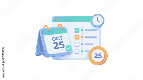 Modern 3D calendar icon. Schedule planning concept. Business time management. Checklist task list. Deadline reminder. Organization productivity. Date appointment. Agenda organizer.