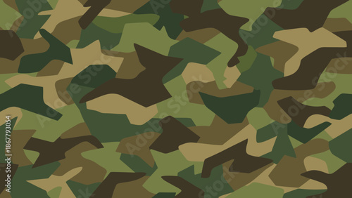 Camouflage seamless pattern. Military army texture background. Green brown soldier uniform print. Abstract woodland camo. Hunting tactical fabric. War combat style. Jungle vector.