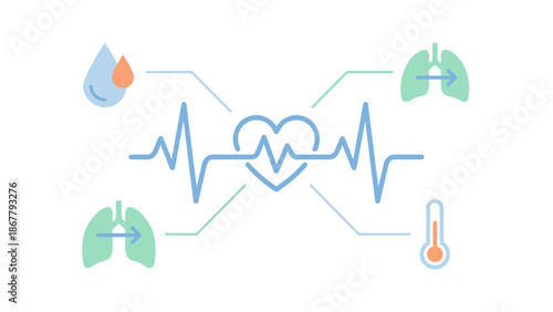Medical heartbeat line. Health care vital signs concept. Stylized cardiology pulse monitor. Flat vector illustration. Hospital clinic ECG rhythm. Medicine symbol. Life graphic design