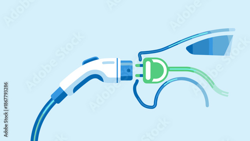 Stylized electric car charging plug concept. EV charger station. Green energy power supply. Eco friendly transport. Automotive battery. Electric vehicle cable. Sustainable mobility.