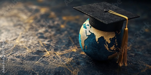 A graduation cap featuring a globe of the world on top. This image symbolizes achievement and global impact.