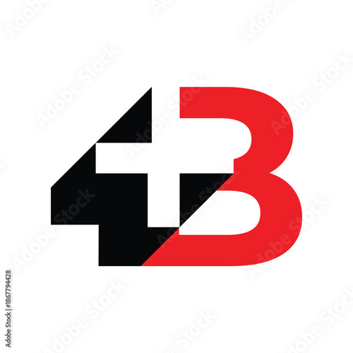 this is a flat logo design that depicts an initial letter B with a plus medical cross sign in red and black color on a white background