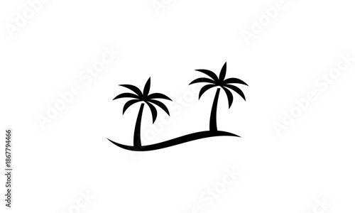 Two Palm Trees on a Wavy Shoreline.