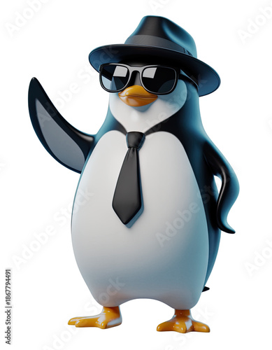 Stylish 3D Penguin with Sunglasses, Hat, and Tie for Digital Cartoon Projects
